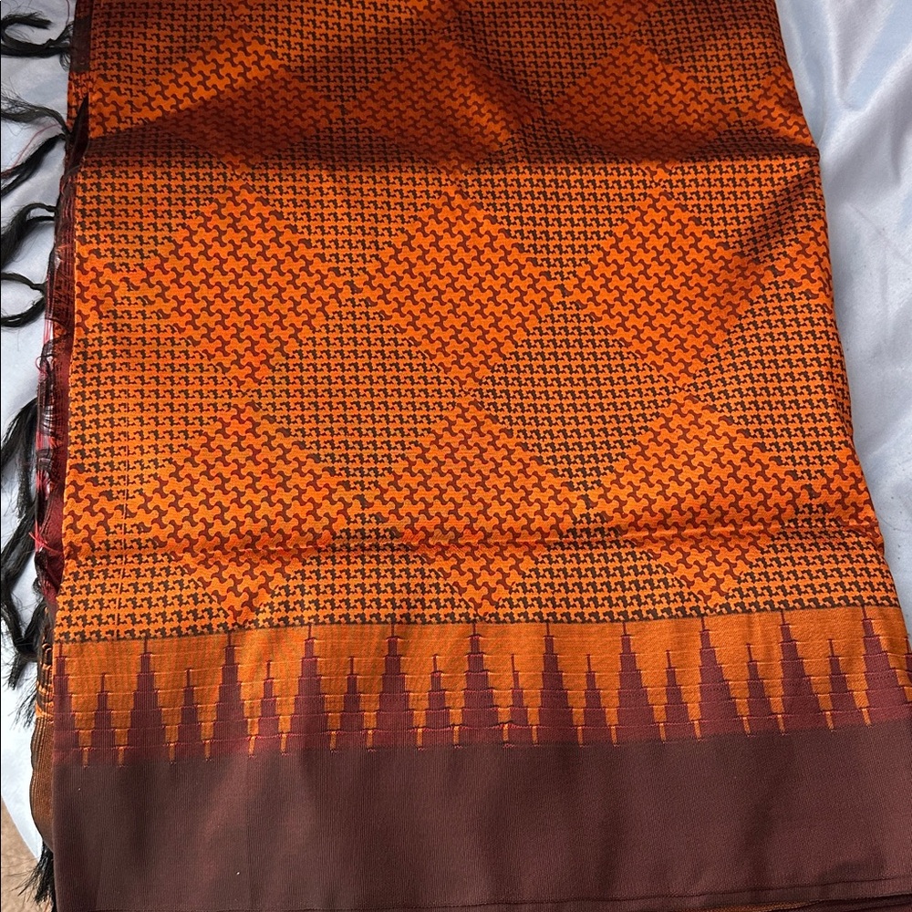 Brand New Elegant Red, Brown and Black Patterned Sari